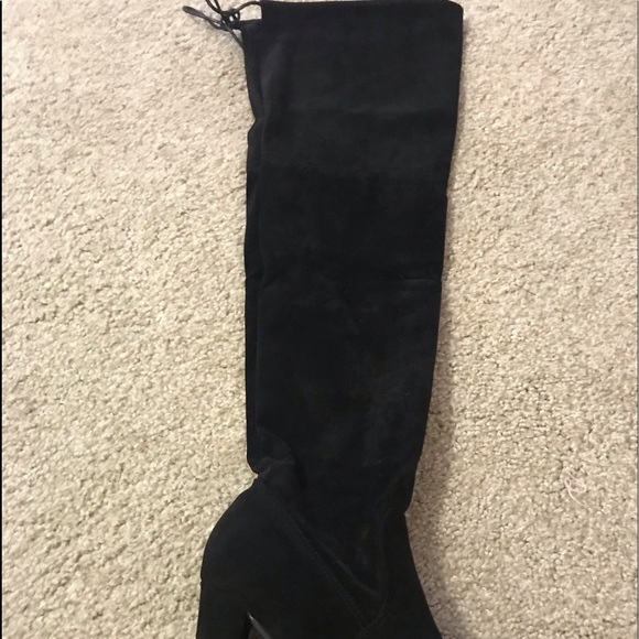 CLEARANCE Black Over Knee boot Vegan Suede Velvet Tie Lined Heel Soft Boots - Picture 6 of 6